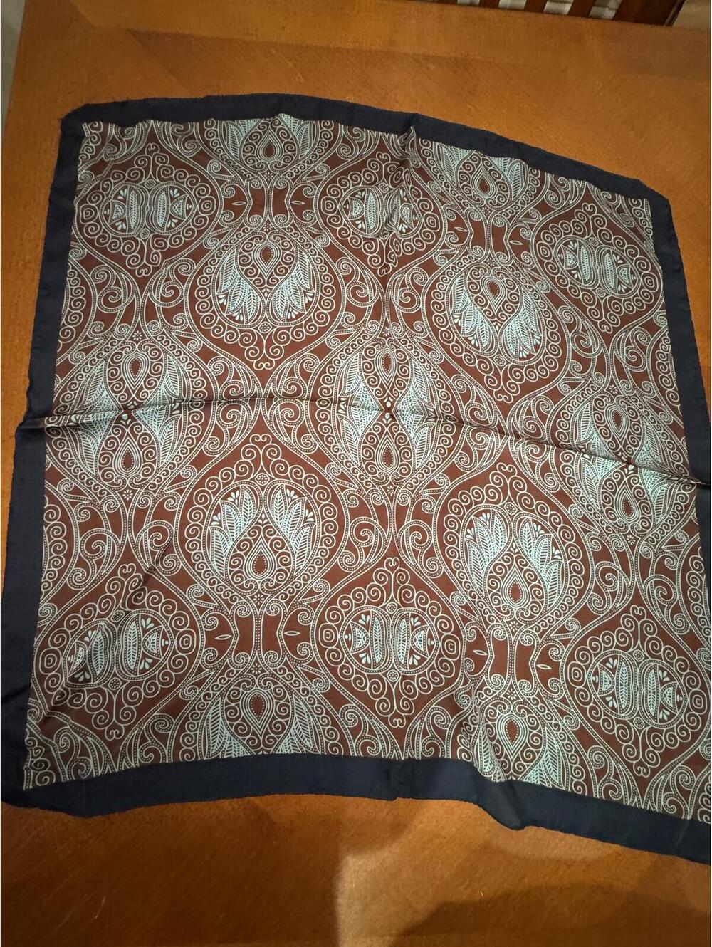 Brown and Blue Patterned Square Scarf